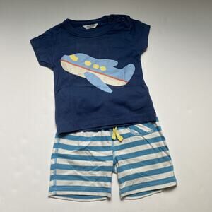 Baby Boden Plane Travel Shirt Blue Striped Shorts Outfit